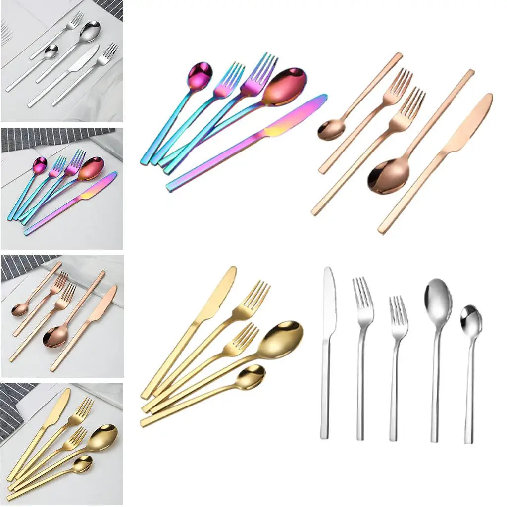 5 PCS Glossy Cutlery Set Dining Knife Spoon Fork Flatware Service for 1