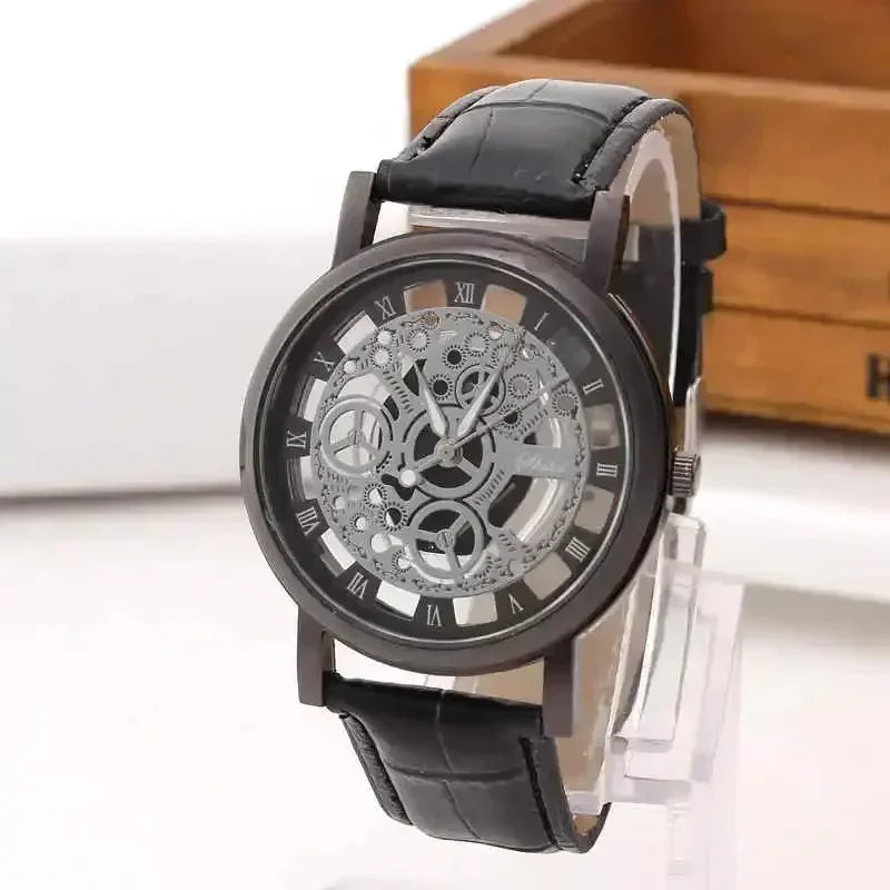 Men Watch Fashion Hollow Watches Men Roma Dial Leather Band Quartz Wristwatches Cheap Price Reloj Hombre Watches for Men