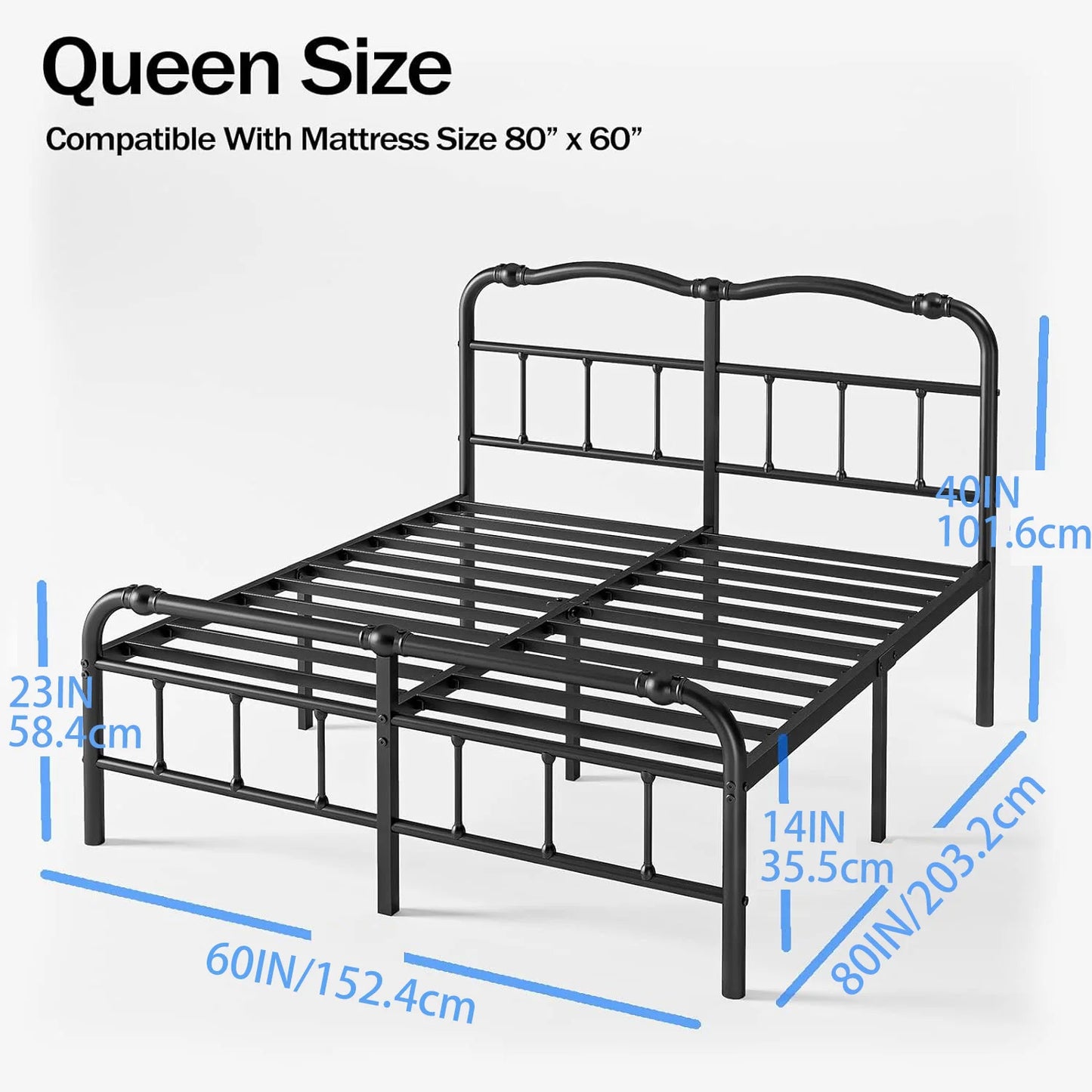 ZIYOO bed frame queen size 14 Inch Metal Queen Bed Frame- Full Size Bedstead King Platform Easy Assembly, Noise Free, Black