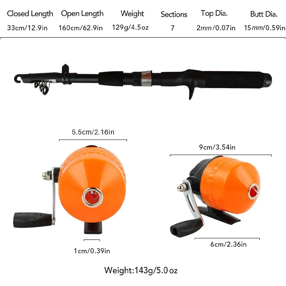 1.6m spincasting reel fishing set bag telescopic fishing rod combo full kit