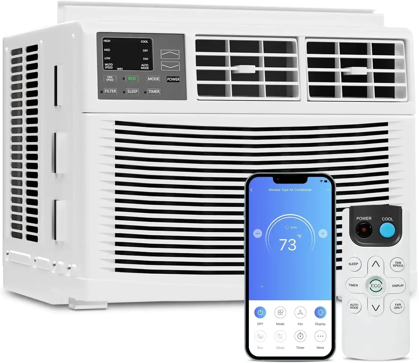 8000 BTU Window Air Conditioner with Remote, 6 Modes-Cool, Dry, Auto-Restart, Fan, Sleep, Ideal for Rooms Up To 350 Sq. Ft.