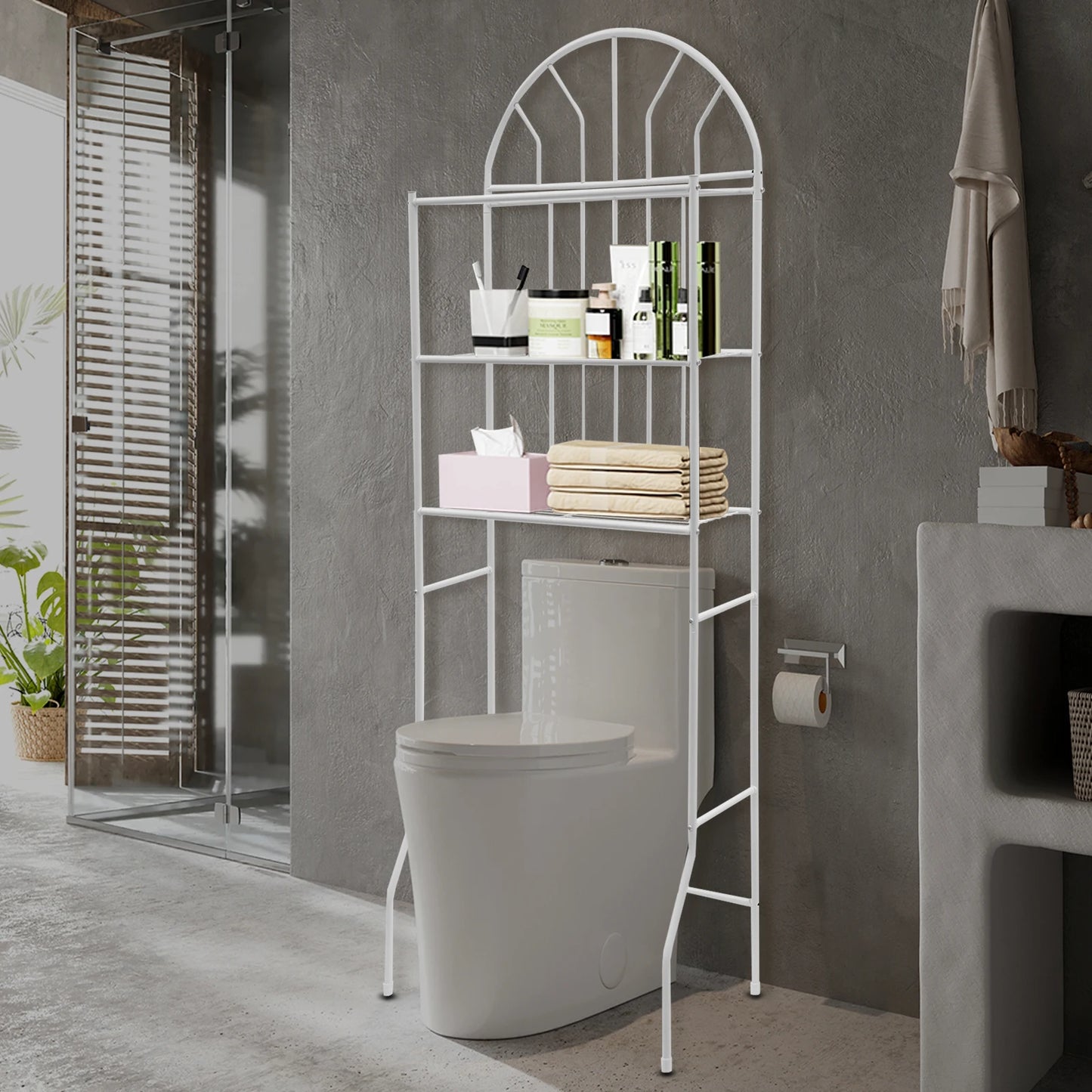 Bymaocar Modern White Three-layer Toilet Storage Rack Floor Standing W/ Non-slip Bottom For Bathrooms Balconies, Entrance Halls