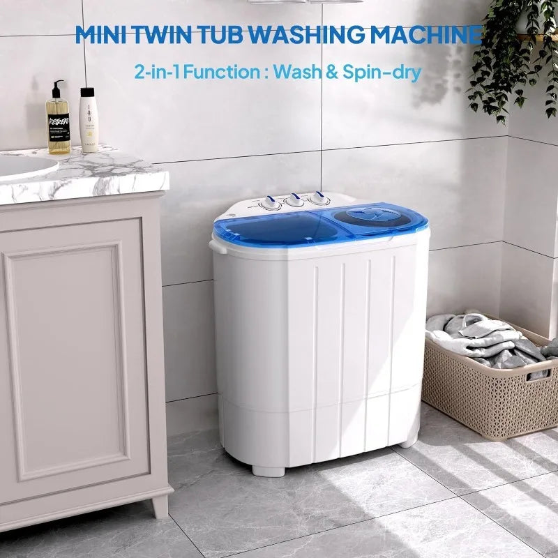 ROVSUN 11LBS Portable Washing Machine, Electric Washer and Dryer Combo with Washer(7lbs) & Spiner(4lbs) & Gravity Draining for