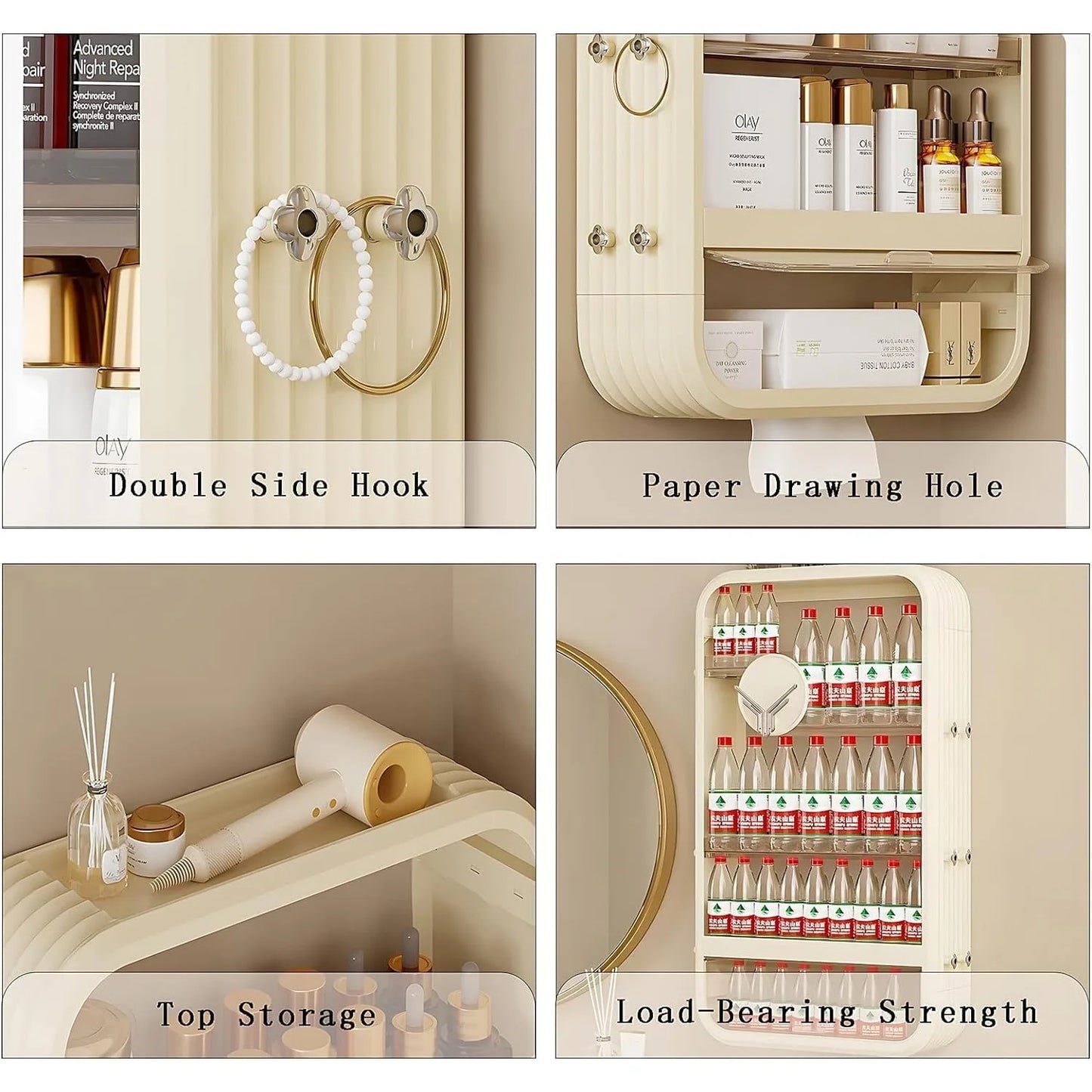 Wall Mount Makeup Organizer,Adhesive Shelf Bathroom Shelves for Wall, Perfume Organizers with Tissue Hole No Drilling Hang Walls
