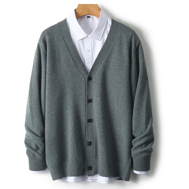 Men's V-Neck Sweater In Autumn And Winter 100% Long Sleeve Warm Knit Cardigan Loose Outer Wear Business Casual Coat Sweater.