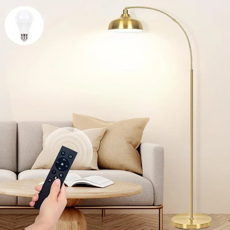 Arch Floor Lamps with Remote - Dimmable Floor Lamp 70”, Black Tall Lamp with 360° Adjustable Hanging Metal Shade, Arc Lamps