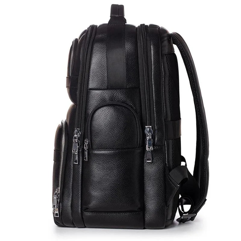 Genuine Leather Backpack USB charging Men Women Waterproof Black Laptop Daypack Student Schoolbag Big man Travel Rucksack