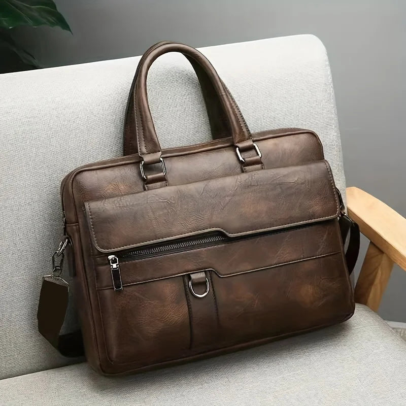 Leather Business Briefcase Messenger Bag Handbag For Men Travel Work Computer Bag Crossbody Shoulder Pack