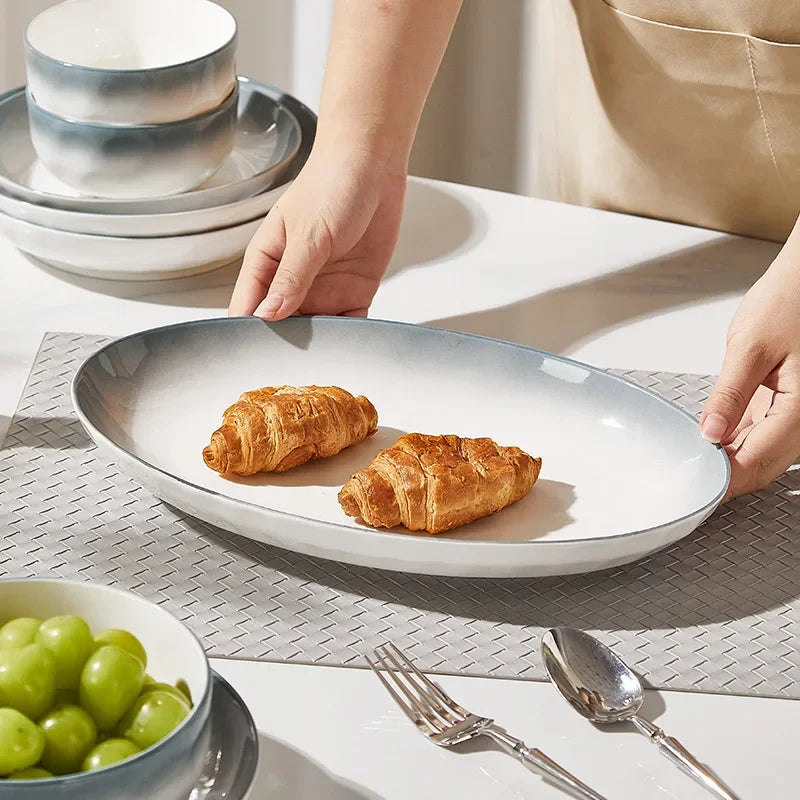 Ceramic Bowl Dish Gift Set Home Advanced Thickened Dish Bowl Cutlery Set Gradient Color Tableware