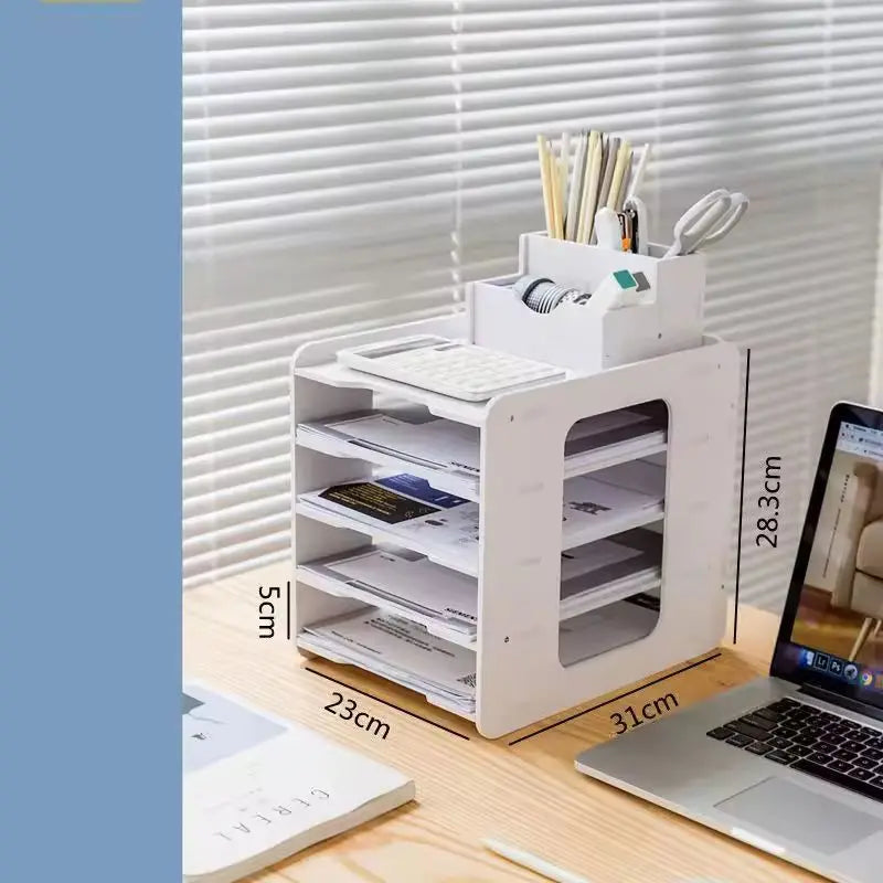 Multi-layer File Storage Rack Desktop Organizer Archives Office Classification Supplies Space-Saving Creative Desk Organizer