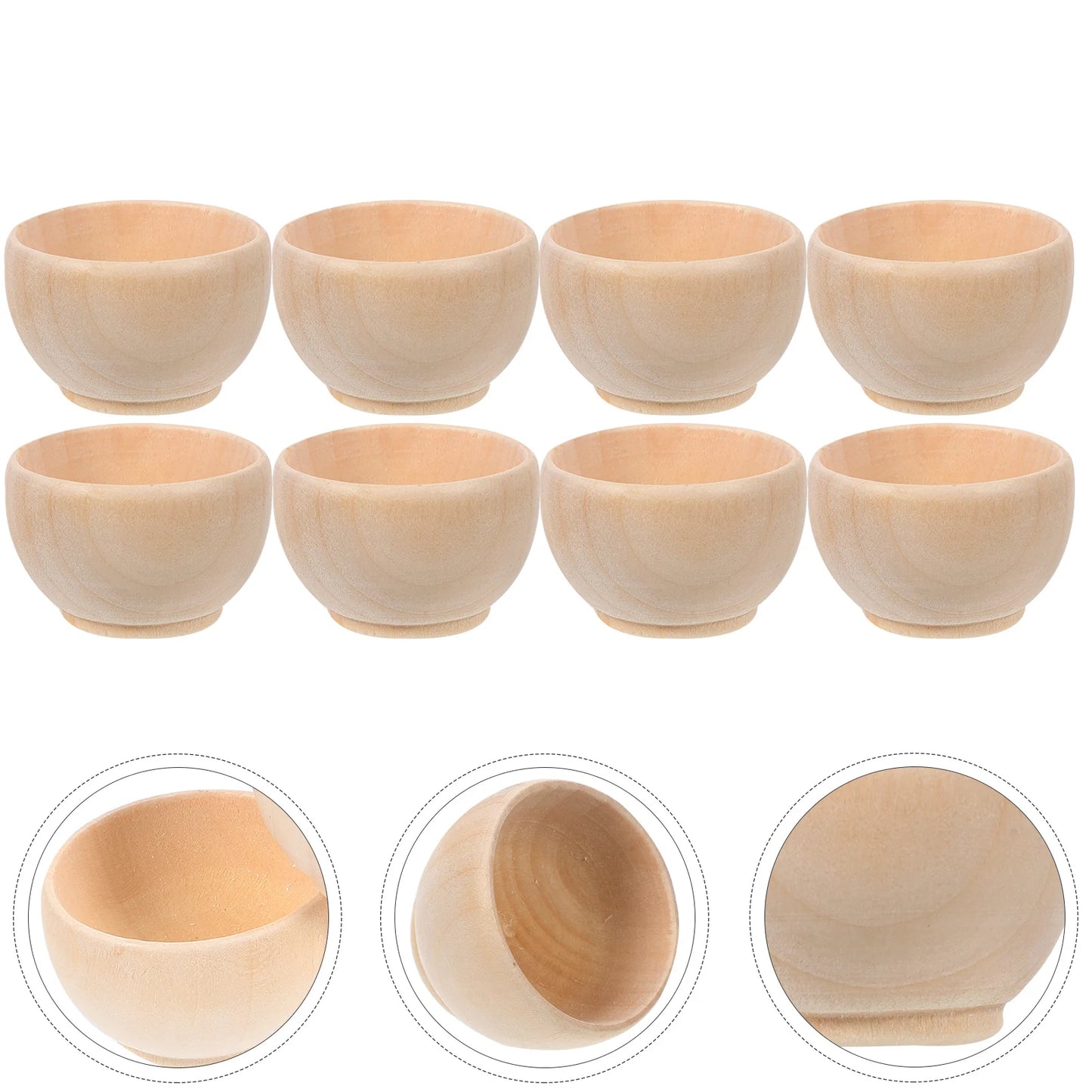 10 Pcs Wooden Bowl Toy Felt Small Unfinished Bowls Mini Craft Material DIY Cutlery Child