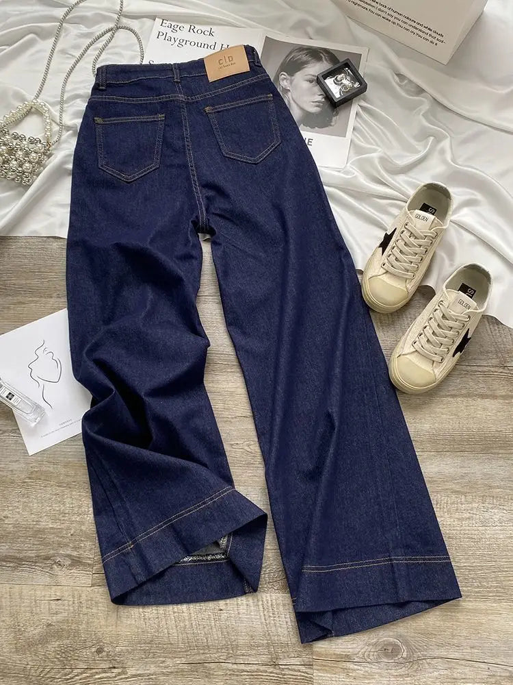 Blue Straight Jeans for Women Early Autumn Autumn 2025 New High Waist Slimming Loose Drooping Wide-Leg Pants