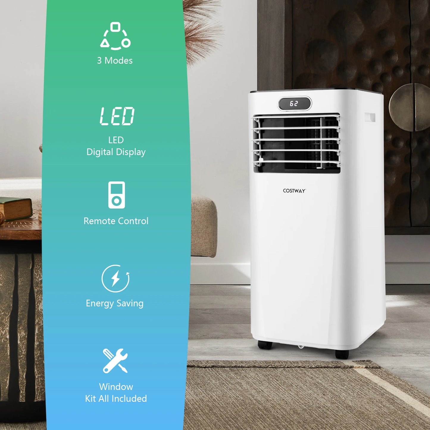 8000 BTU Portable Air Conditioner with Remote Control 3-in-1 Air Cooler w/ Drying