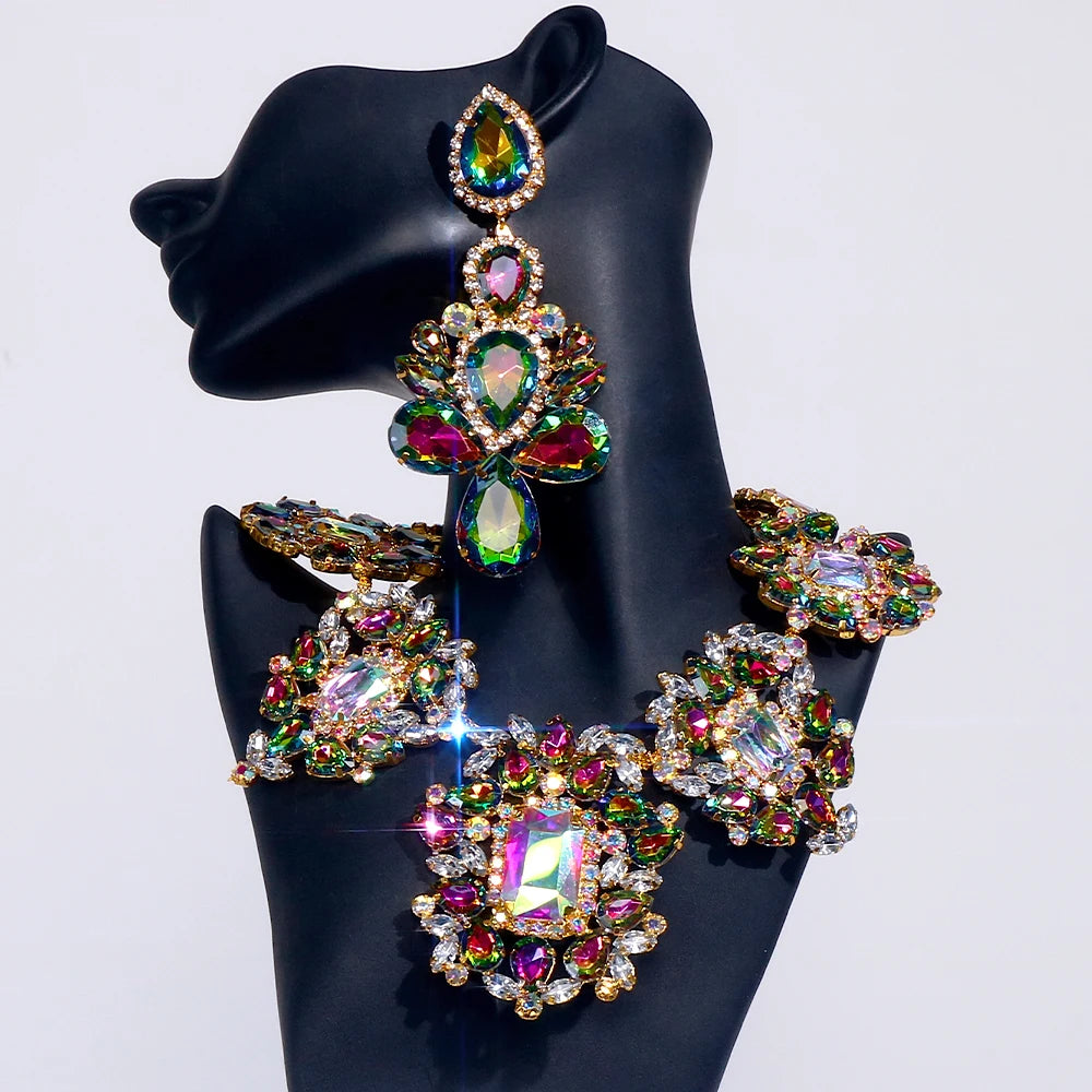 Stonefans Drop Rhinestone Necklace Earrings Set for Women 2023 Wedding Party Accessories Drag Queen Exaggerated Jewelry Set Gift
