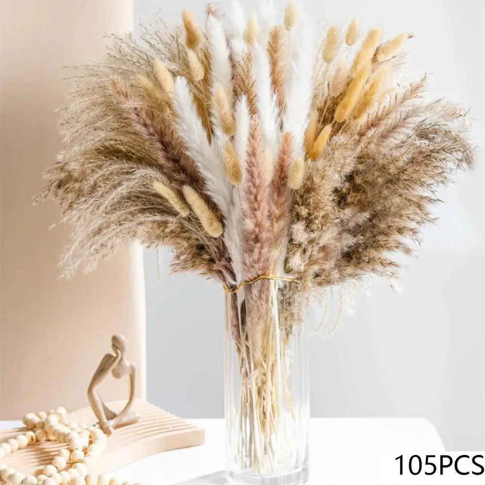 Dried Natural Flowers Pampas Bouquet Sets Autumn Decorative Orange Gypsophila Rabbit Tail Grass Rustic Chic Home Decor for Vase