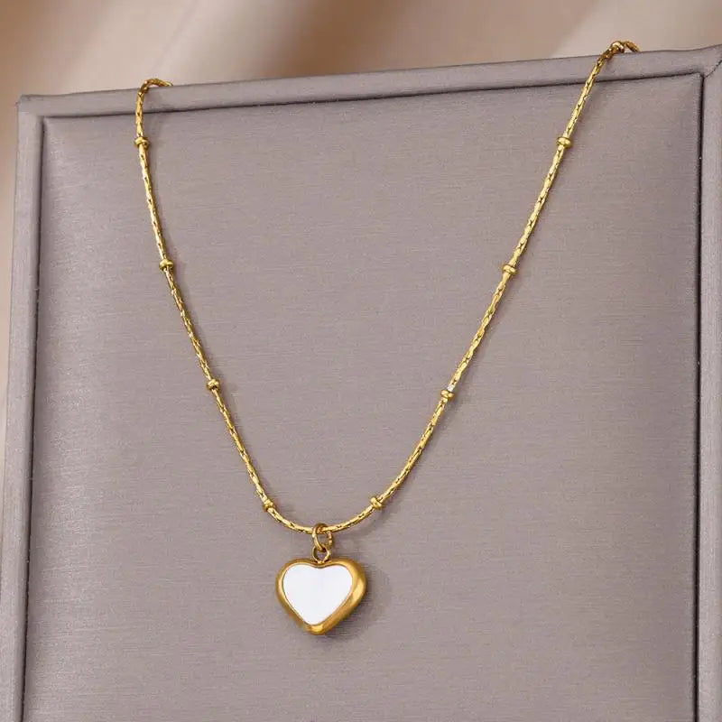 Necklace for Women Stainless Steel Heart Pendant Bead Chain Necklaces Gold Color Choker Trendy Waterproof Jewelry Accessories