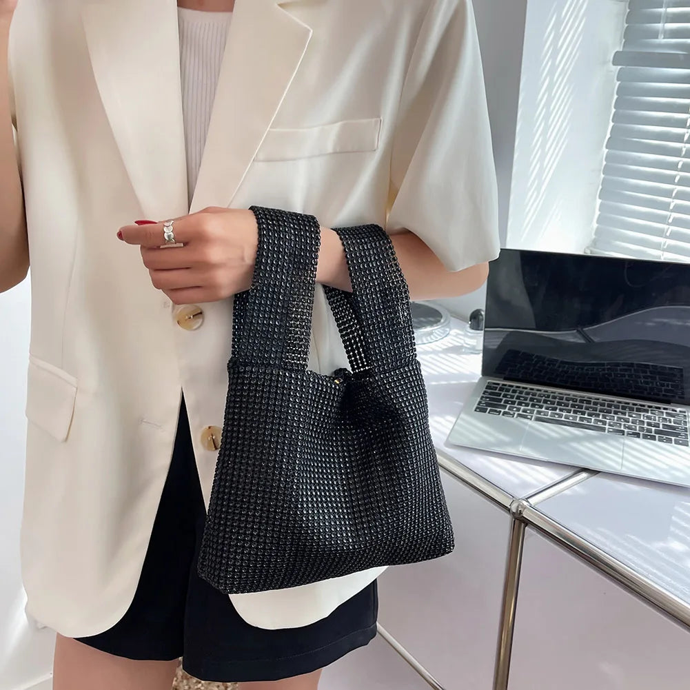 Women Fashion Sequin Bag Solid Color Rhinestone Shinny Clutch Bag Versatile Sparkly Evening Bags Female Evening Party Handbag