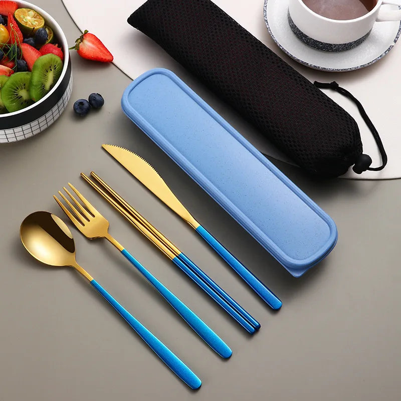 304 Cutlery Set Dinnerware Set Portable Tableware Set High Quality Stainless Steel Knife Fork Spoon Travel Flatware With Box