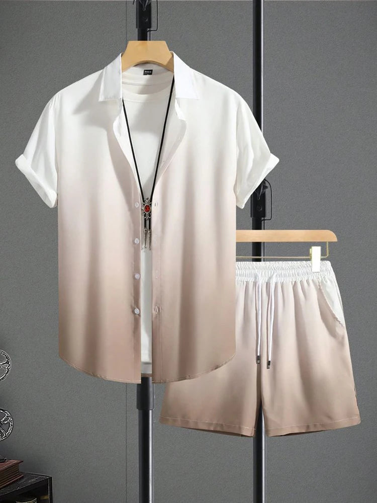 New Summer Refreshing Short-sleeved Shirt And Beach Shorts Men's Set Outdoor Street Men's Shirt Everyday Casual Men's Shorts Set