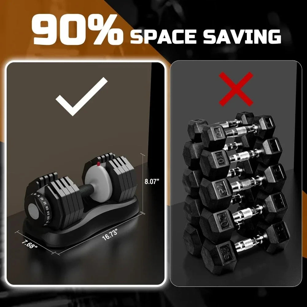 Adjustable Dumbbell Set, 55LB Dumbbell Weights Set, 10 in 1 Free Weights Fast Adjusted by One Hand, Dumbbells with Safety Lock