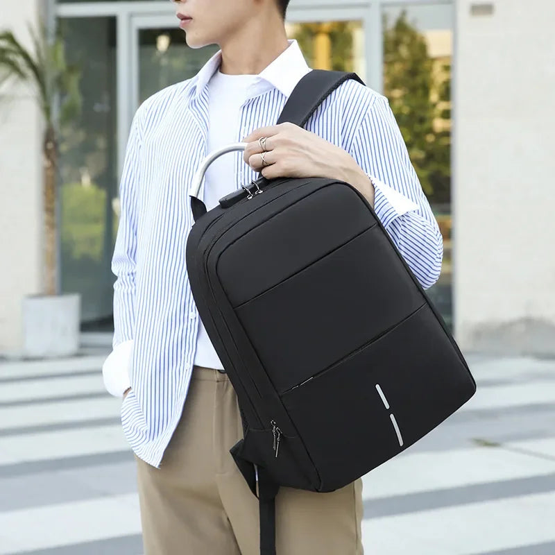 Men's Waterproof Patchwork Backpack Fashion Password Lock Anti-theft USB Travel Sports Charging Business Computer