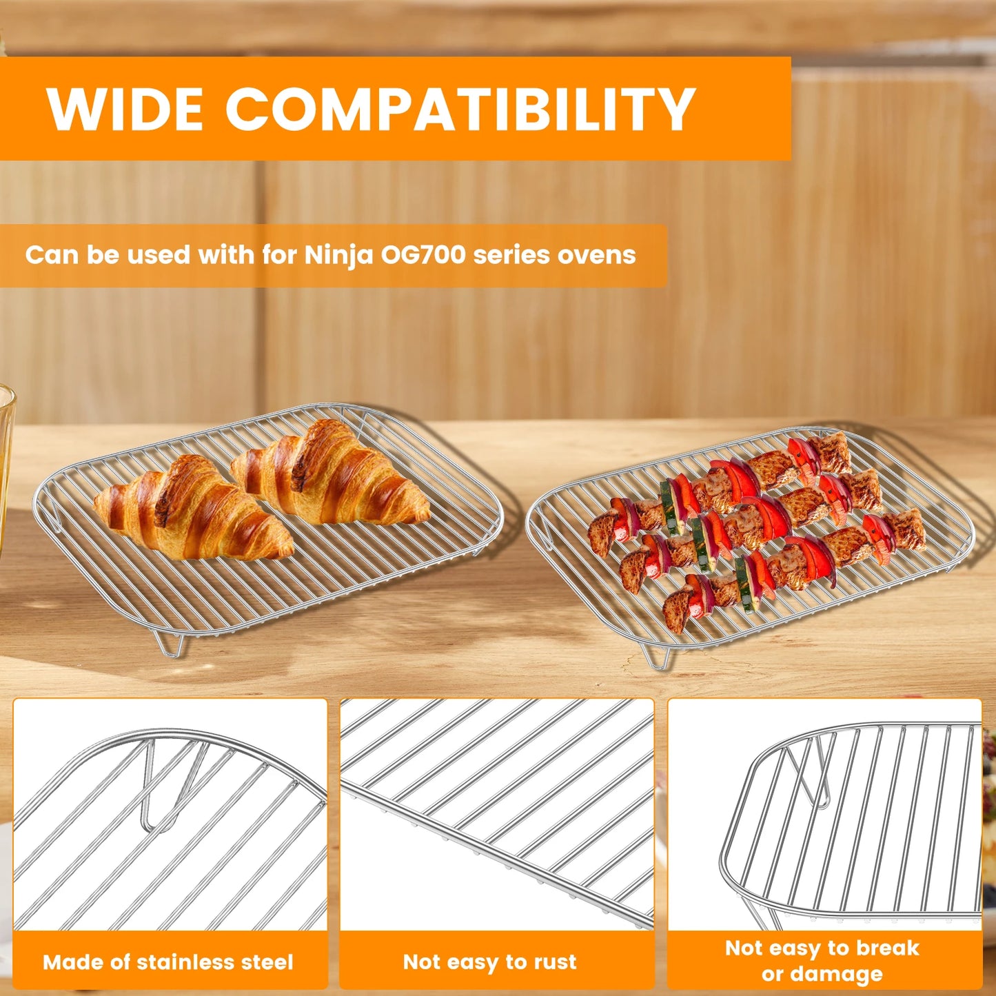 4/2pc Grill Rack Stainless Steel Cooking Grill Rack Air Fryer Grilling Rack for Kitchen Oven Baking Outdoor BBQ Grill Mesh Pan