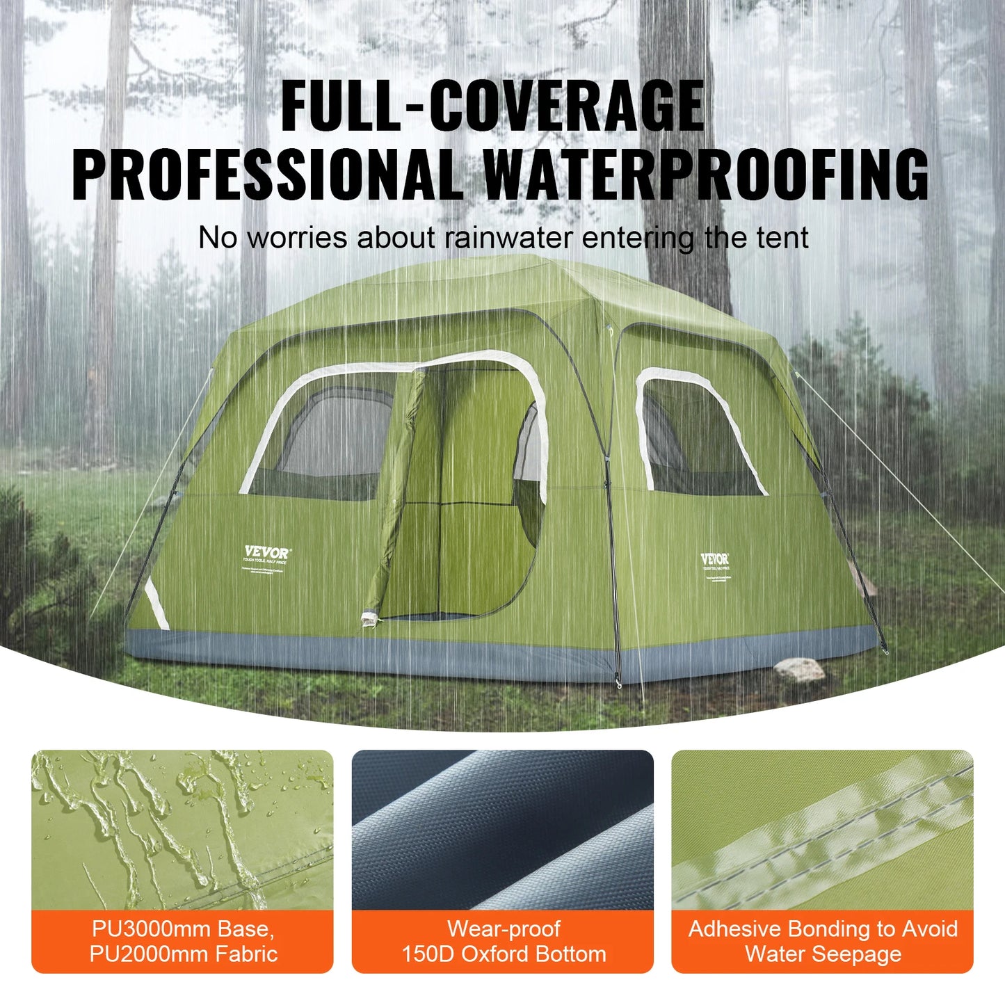 VEVOR 6 Person Outdoor Profession Fabric Tent Rainfly Waterproof Camping Tent Family Outdoor Instant Setup Tent with Carring Bag