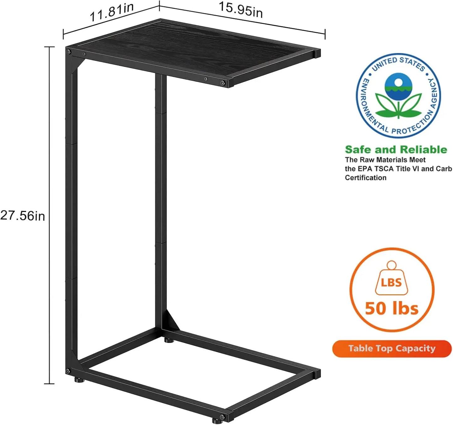 2-piece set of C-shaped coffee table, snack side table, sliding sofa table, living room, bedroom