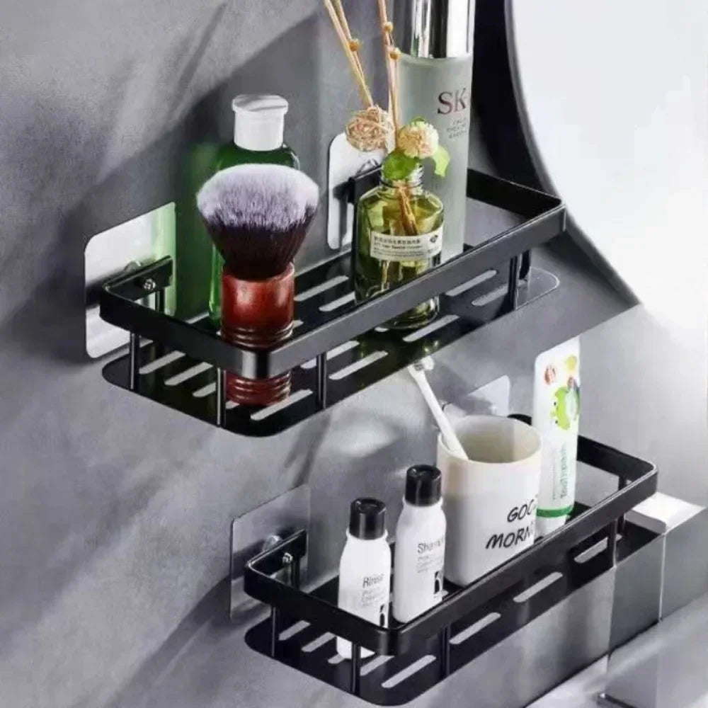 Plastic Bathroom Rack Cosmetics Shampoo Shower Gel Storage Rack Punch-free Black Shelf Bathroom Accessories Triangle Wall Racks