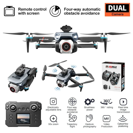 K6MAX 4K HD Dual Camera Drone Optical Flow Positioning Intelligent Aerial Photography Obstacle Avoidance Foldable Quadcopter Toy