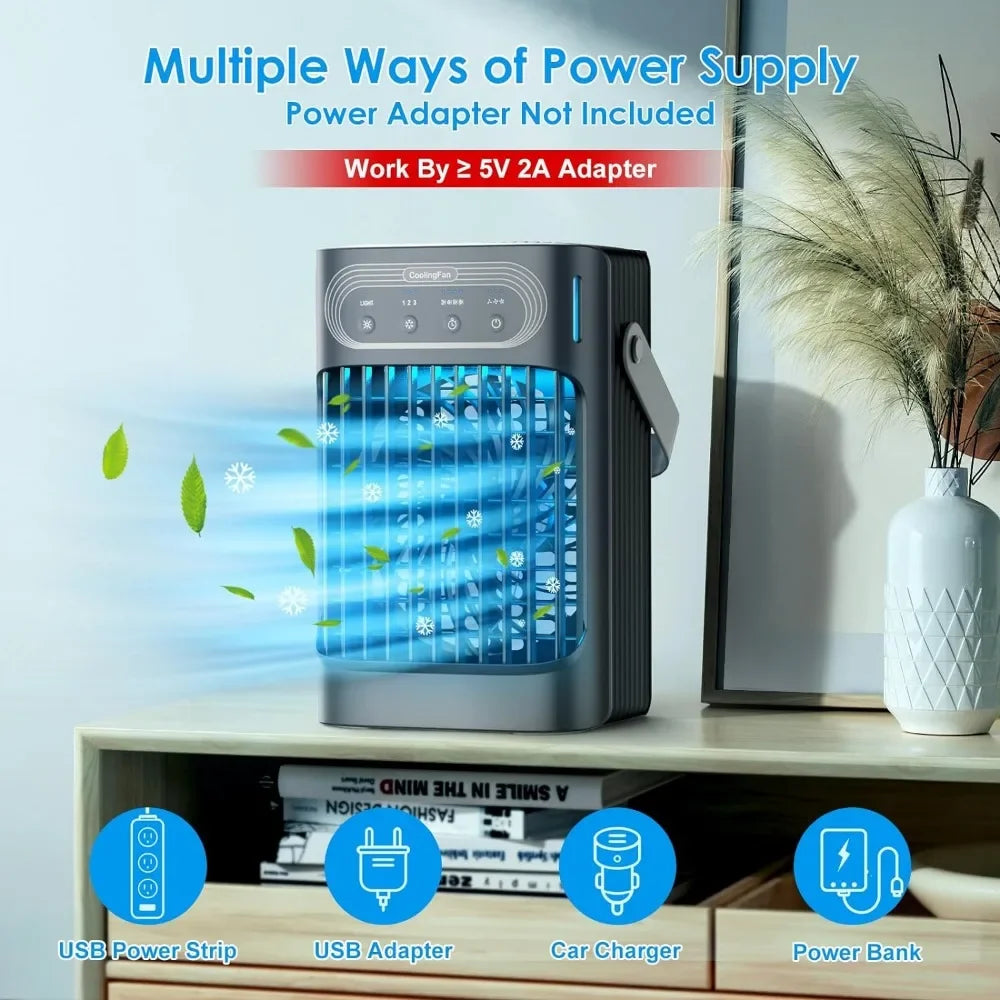 Portable Air Conditioners Cooling Fan, Evaporative Mini Air Conditioner Portable with 3 Cool Mist & Speeds, 7 Night Light &Timer