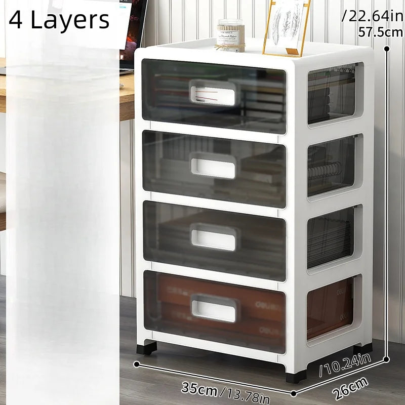 3-6 Tier Storage Cabinet,Large Capacity & Space-Saving Organizer,Transparent Black for Living Room/Bedroom/Study