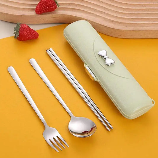 2/3PCS stainless steel portable cutlery student outdoor good-looking Korean spoon fork and chopsticks storage box gift set