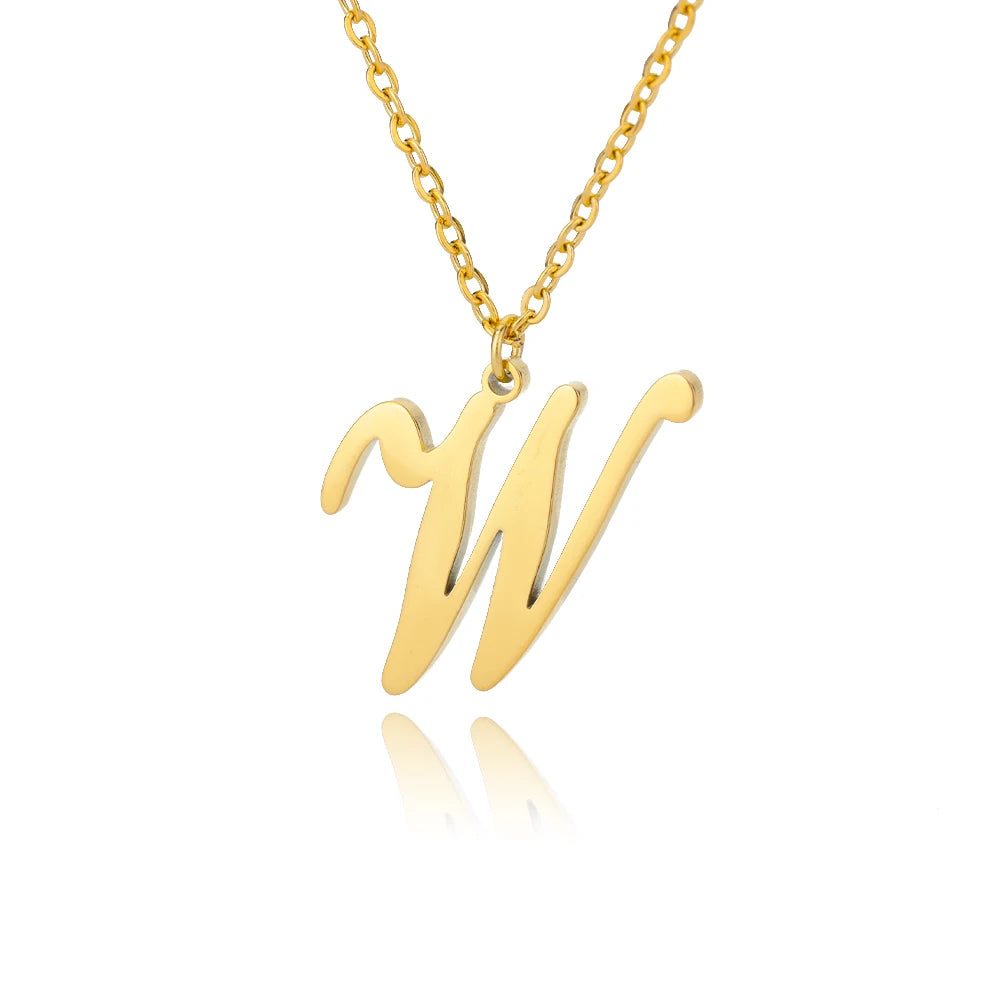 Gold Color Alphabet Letter Pendants Necklace For Women Stainless Steel Initial Letter Jewelry Initial Chain Choker Collares Femm