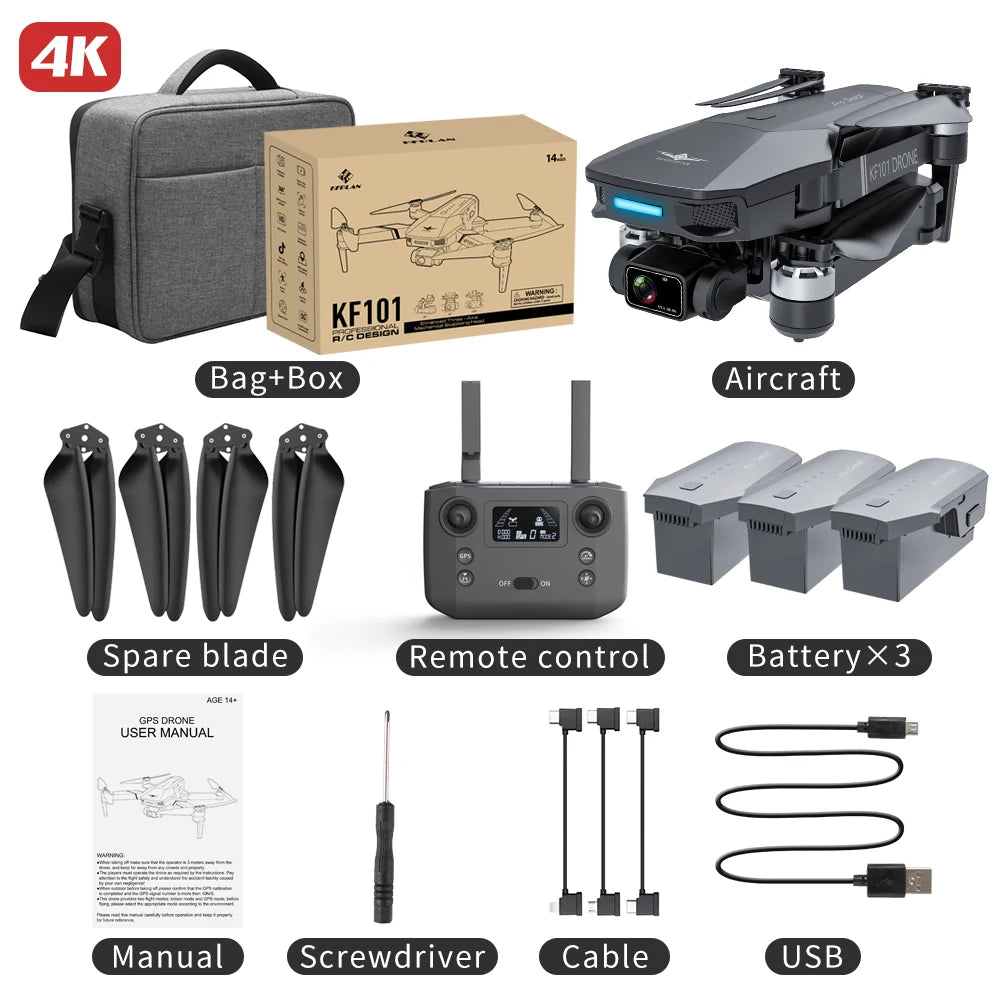 KF101 MAXS GPS Drone 4K Camera 3-Axis Gimbal Brushless Anti-Shake EIS HD Camera Drone 5KM Flight RC Drone Ship from US