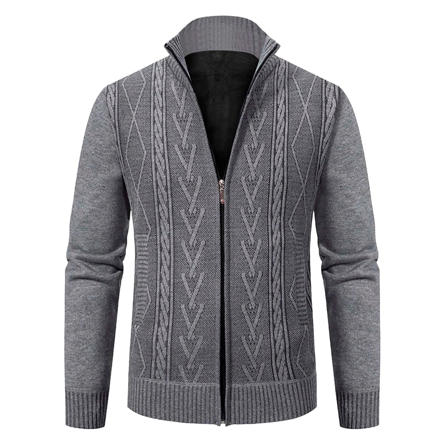 Printing Mens' Sweater Stand Collar Long-Sleeve Sweater Fall Winter Slim Fit Cardigan For Man Pocket Zipper Casual Coats