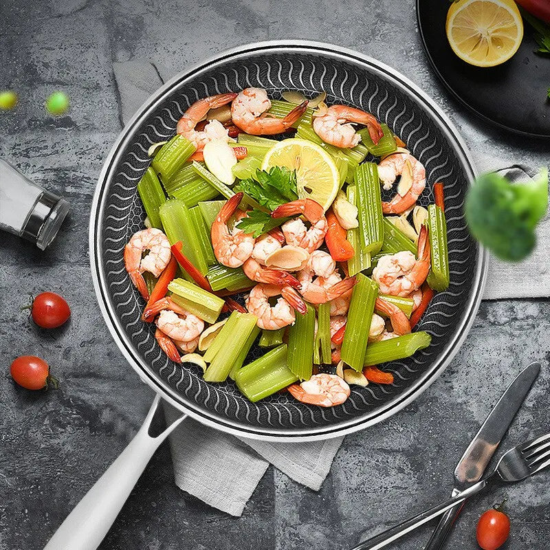 Reusable Frying Pan Nonstick Wok Pan Steak Cooking Pot Skillet Saucepan Induction Single Sided Honeycomb Skillet Cookware
