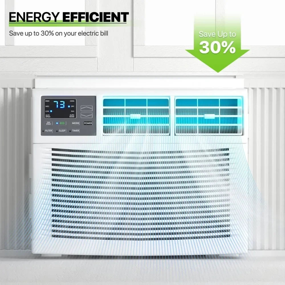 8000 BTU Window Air Conditioner with Remote, 6 Modes-Cool, Dry, Auto-Restart, Fan, Sleep, Ideal for Rooms Up To 350 Sq. Ft.