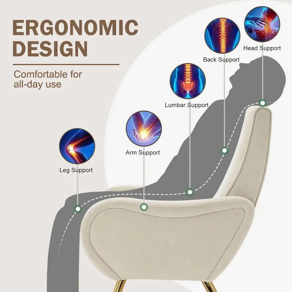 2PCS Upholstered Accent Chair, Chenille Armchair Comfy Reading Chair w/ Thick Cushion & Metal Legs, Leisure Lounge Chair, Beige