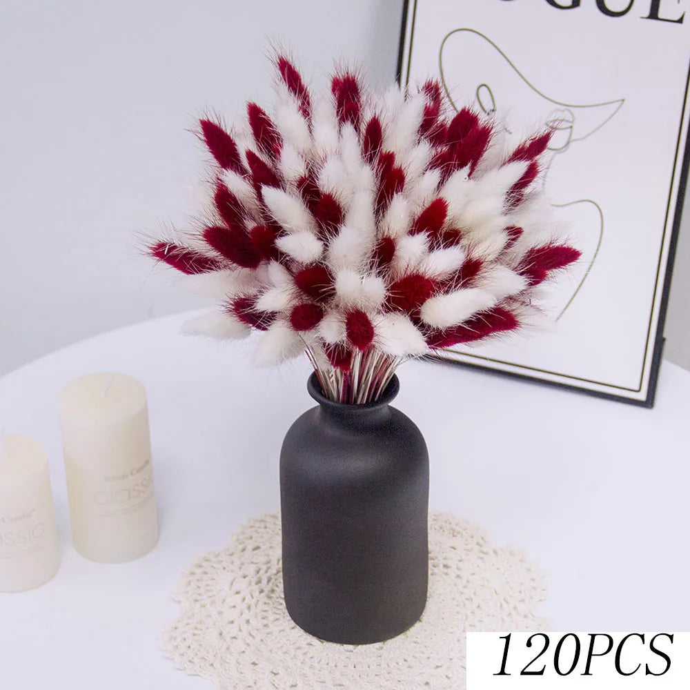Natural Pampas Grass Bouquet Red Dried Flowers Decor Wedding Floral Arrangement Cotton Reeds DIY Home Bedroom Vase Decoration