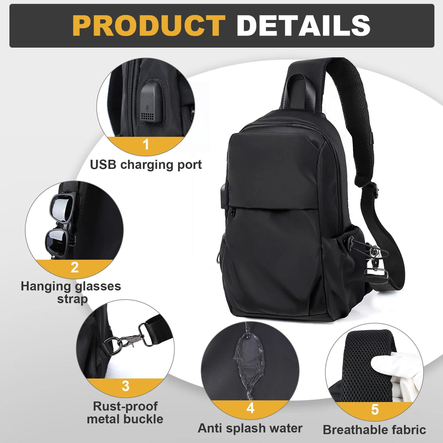 Crossbody Sling Backpack Chest Bag Daypack Travel Hiking Sling Bag for Women Men, Casual Sports Running Crossbody Shoulder Bag