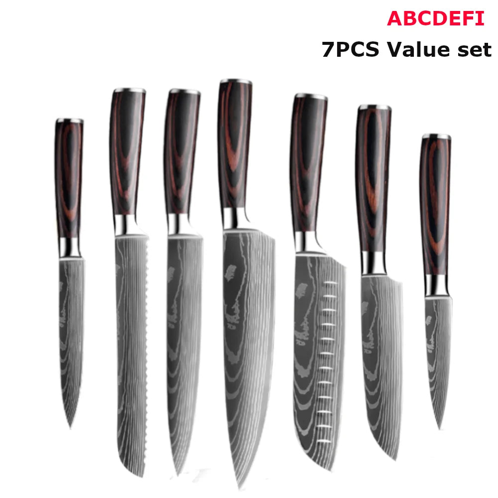 Sharp Japanese Kitchen Knife Set, Chef Knives, Laser Damascus Pattern, Sharp Cleaver, Slicing Utility Knife, Dropshipping