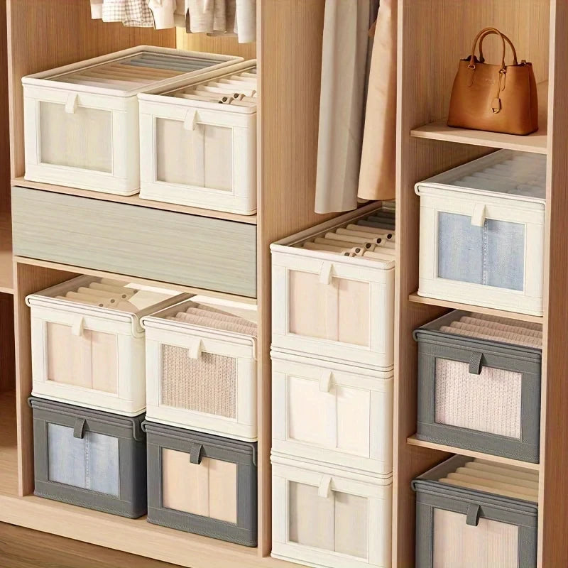 Visible Wardrobe Storage Organizer with Clear Window Large Capacity for Home Closet Bedroom T-Shirt Underwear Pants Organization
