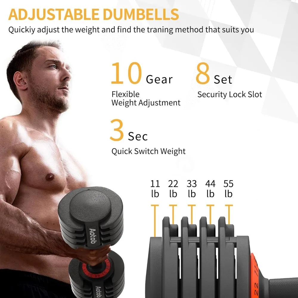 25/55 lbs Pair Adjustable Dumbbells Set, Adjustable Weights Dumbbells Set for Men and Women with Anti-Slip Fast Adjust Weight