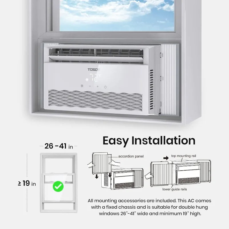 TOSOT 8,000 Air Conditioner Cools up to 350 sq. ft. Quiet, LED, Smart Remote Control, Energy Efficient Window AC,8000 BTU, White