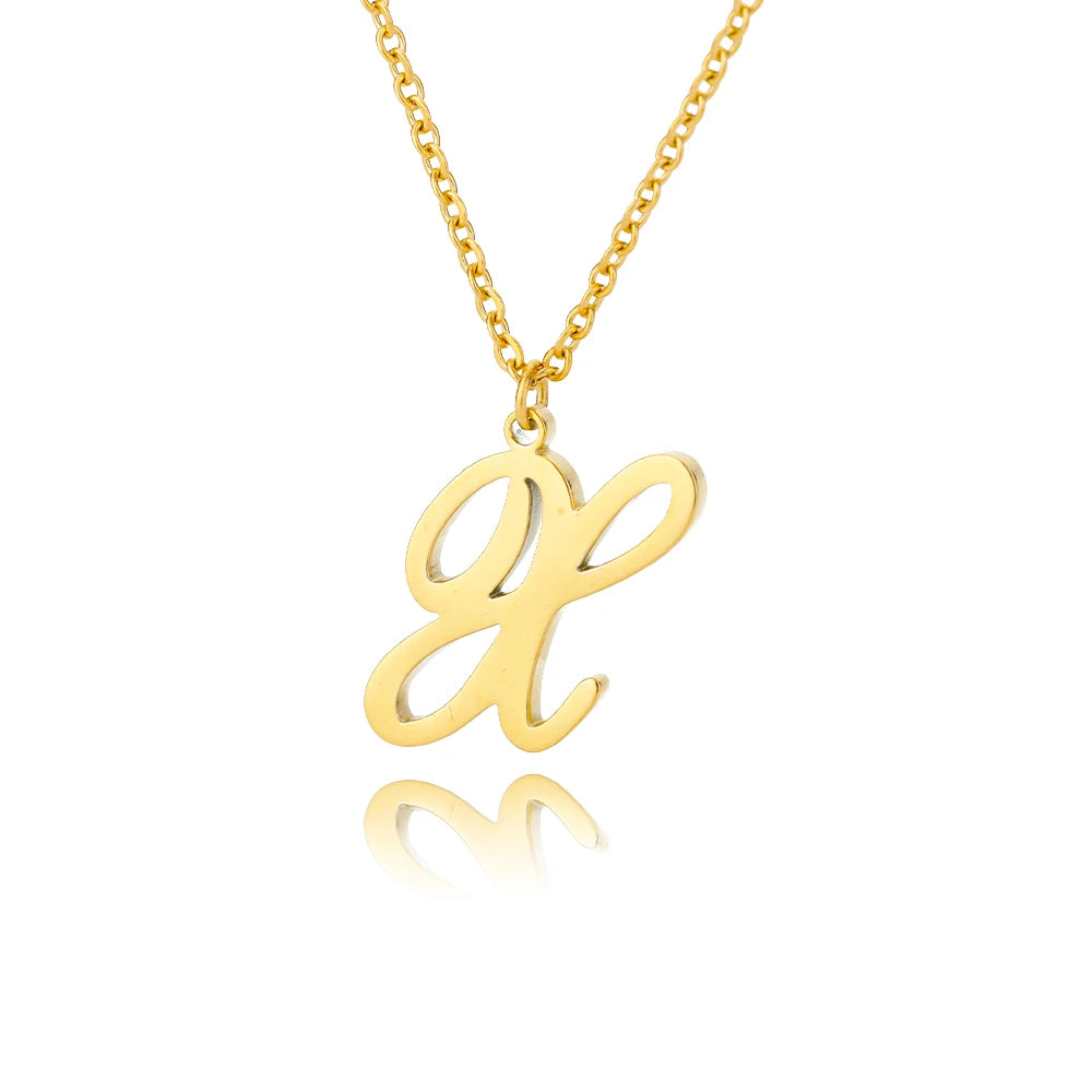 Gold Color Alphabet Letter Pendants Necklace For Women Stainless Steel Initial Letter Jewelry Initial Chain Choker Collares Femm