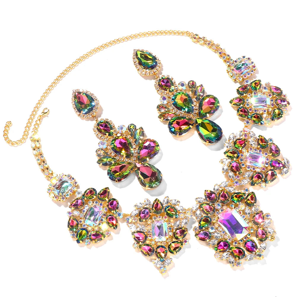 Stonefans Drop Rhinestone Necklace Earrings Set for Women 2023 Wedding Party Accessories Drag Queen Exaggerated Jewelry Set Gift