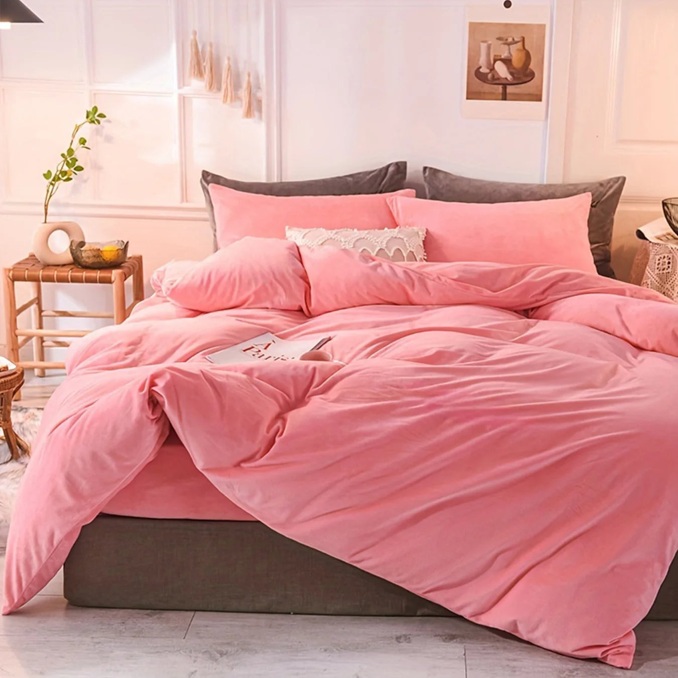 3pcs Velvet Duvet Cover Set - Soft, Warm, Skin-Friendly Solid Color Autumn and Winter Bedding for Bedroom, Guest Room with 1 Duv