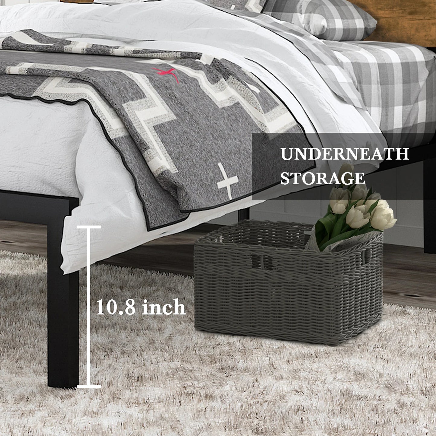 HOOMIC Bed Frame with Rustic Wooden Headboard/Heavy Duty Platform Bed Frame/Mattress Foundation/Strong Metal Slats Support