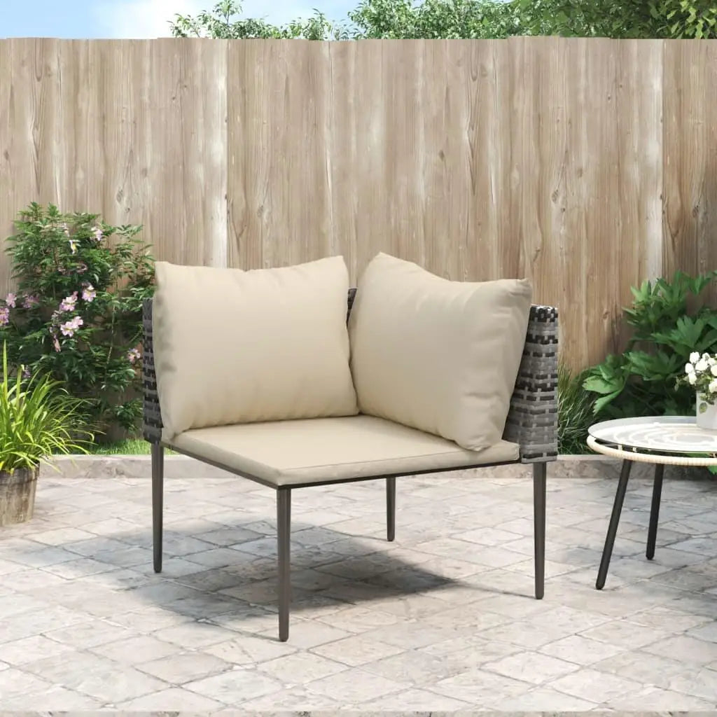 Gray Poly Rattan Patio Corner Sofa Set with Cushions - Stylish Outdoor Furniture